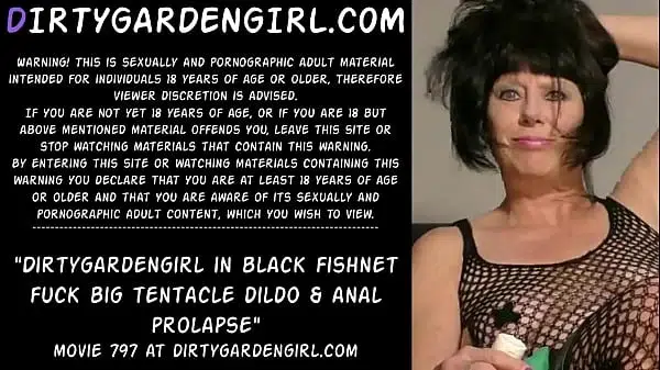 Dirtygardengirl in black fishnet fuck big dildo & anal prolapse