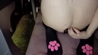 Juicy chubby femboy bouncing his thick booty on big dildo