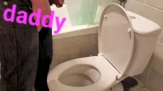Sissy stupid femboy cleans the toilet after daddy pissed it over