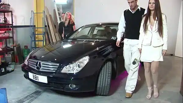 Two Blondes And A Brunette Visit Men In The Garage