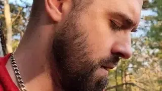 Bearded straight bro jerking off in the woods with his buddy.