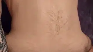 Hairy tattooed stud borrowing his roommate cum covered giant dildo.