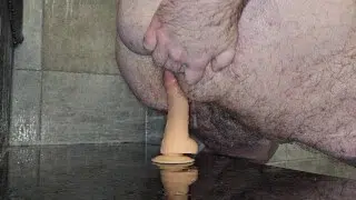 HardCrystal the chubby white male tries and rides his dildo