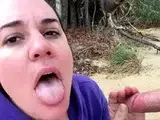 Public Blowjob by a Stunning Brunette MILF Who Swallows