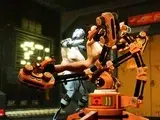 Robot shemale fucks sexy cuffed busty brunette in sci-fi lab