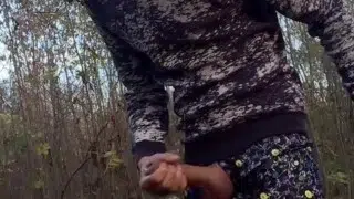 Smoking through jerk off outside with devil face filter and body twitching orgasm