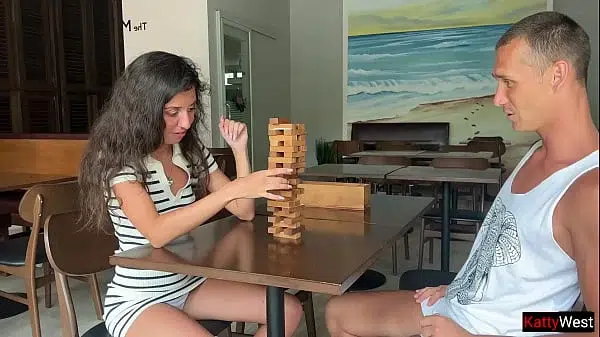 Stepsister lost her ass in a Jenga game and got fucked in Anal