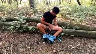 Twink eats own cum outdoor