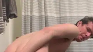 Twink shows off, plays with his hard cock and fucks his ass with a dildo until he cums