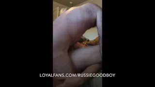 grey hairy step daddy in bath robe, big hard dick fucks his boy raw