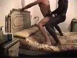 Black Stud Takes it Standing on the Bed