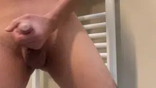 Gay in bathroom Edging Handjob