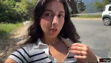 Public Cumwalk next to the Beach and Risky Sex in the Bushes