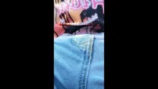 Twink farts on public bench in jeans – fart compilation