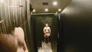 Two Gym Jocks Wank in Locker Room Showers
