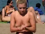 Beauty blonde lass Topless Beach Voyeur Public Nude