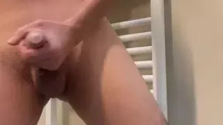 Gay in bathroom Edging Handjob